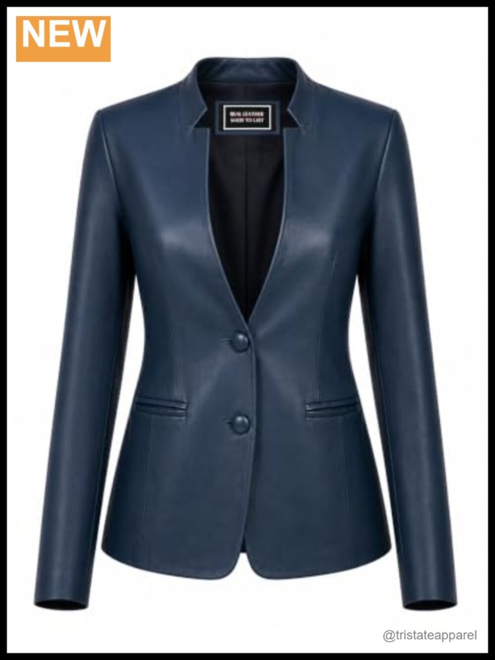 Genuine Leather Blazer Jacket Women Formal Mandarin Collar Slim Fit